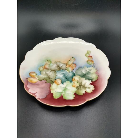 Hand Painted Porcelain 7" Plate Crown Vienna Austria Ombre Autumn Leaves Stamped - Picture 2 of 7